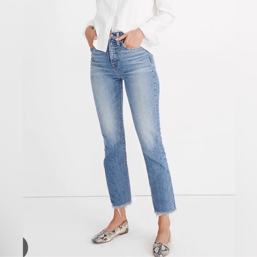 Madewell mid rise perfect vintage Straight Leg Jean Crop raw hem 23
